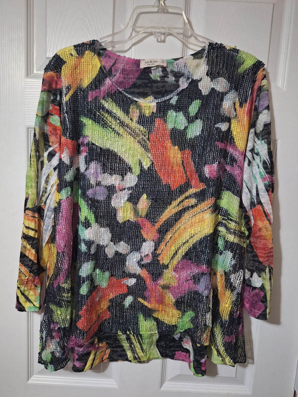 Jess & Jane Black Multicolor Brushstroke Knit Top Size XL
